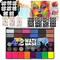 42-Color Kids Face Paint Kit – Water-Based, Non-Toxic Makeup Palette with UV Glow, Glitter & Matte Colors, Brushes, Stencils & Gems – Safe Face Painting Set for Halloween, Parties, Cosplay & Festivals (Multicolor)